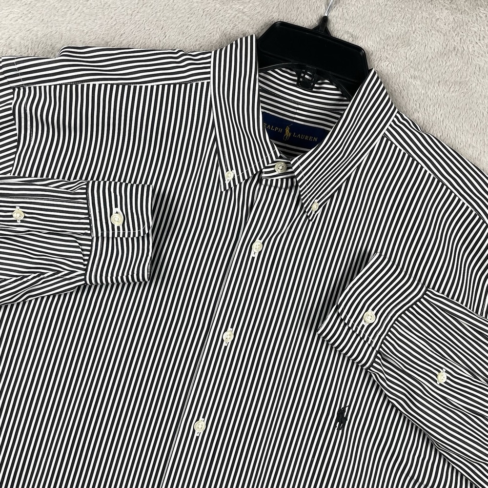 Ralph Lauren Shirt Mens XLT Tall White Black Pony Long Sleeve Button Down Preppy